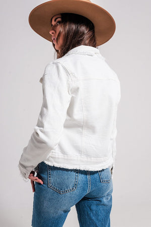 Q2 Coats and Jackets Raw edge denim jacket in white