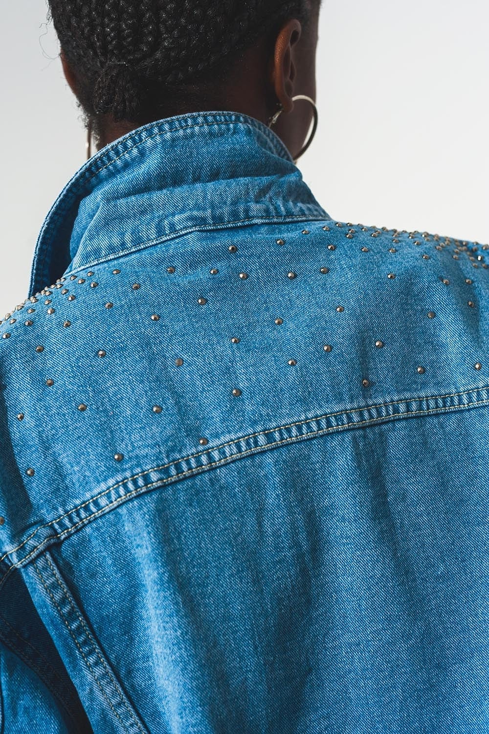 Q2 Coats and Jackets Studded denim jacket in blue