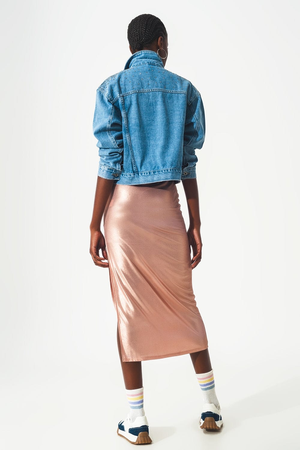 Q2 Coats and Jackets Studded denim jacket in blue