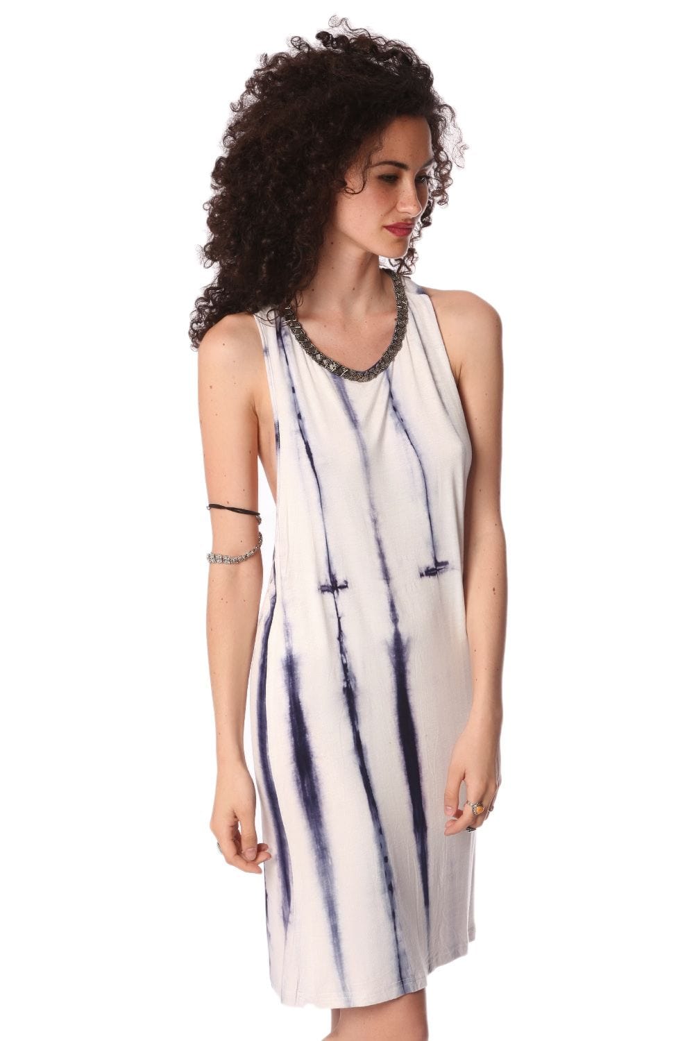 Q2 Dresses Blue slip dress in tie dye