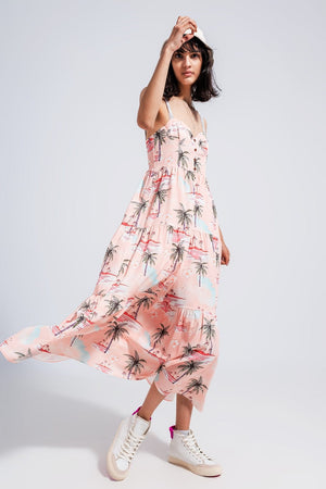 Q2 Dresses Cami maxi beach dress in natural tropical print