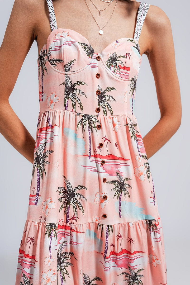 Q2 Dresses Cami maxi beach dress in natural tropical print