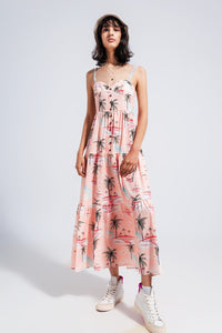 Q2 Dresses Cami maxi beach dress in natural tropical print