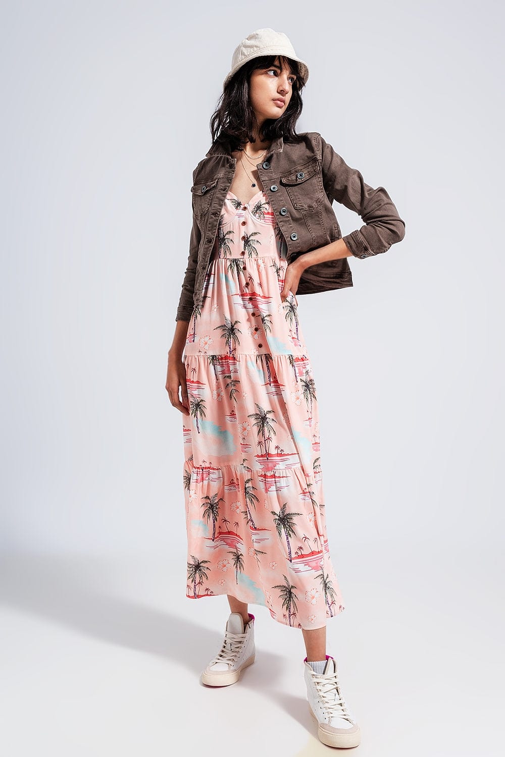 Q2 Dresses Cami maxi beach dress in natural tropical print