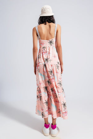 Q2 Dresses Cami maxi beach dress in natural tropical print