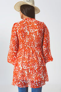 Q2 Dresses Floral Mini Dress with V neck in Orange