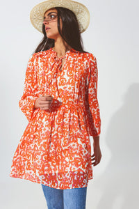 Q2 Dresses Floral Mini Dress with V neck in Orange