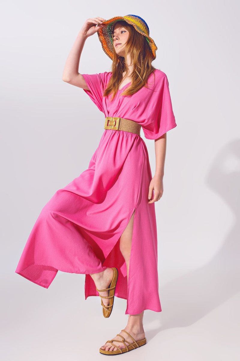 Q2 Dresses Kimono Sleeve Maxi Dress in Pink