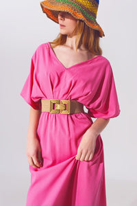 Q2 Dresses Kimono Sleeve Maxi Dress in Pink
