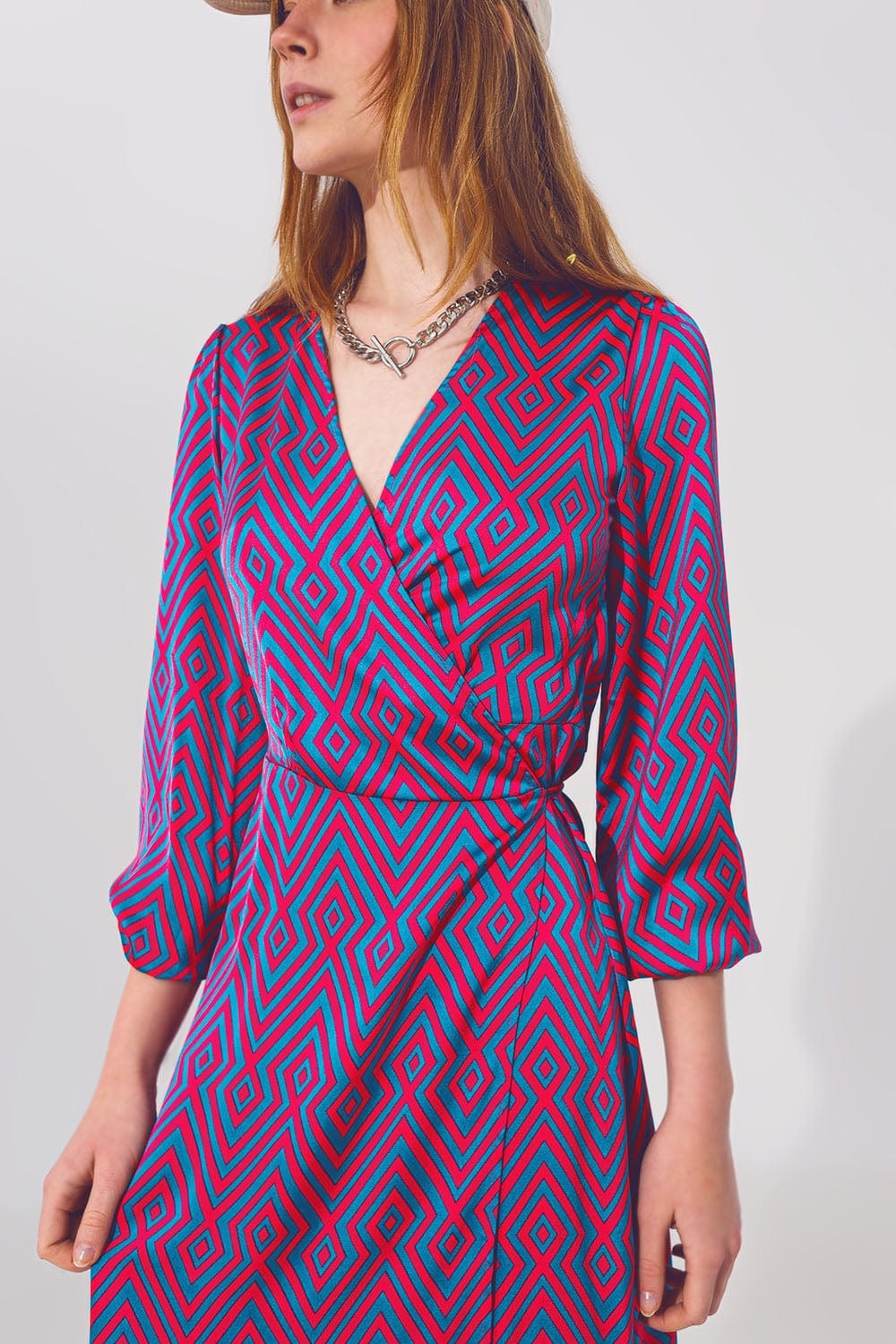 Q2 Dresses Long Sleeve Maxi Wrap Dress in Geo Print
