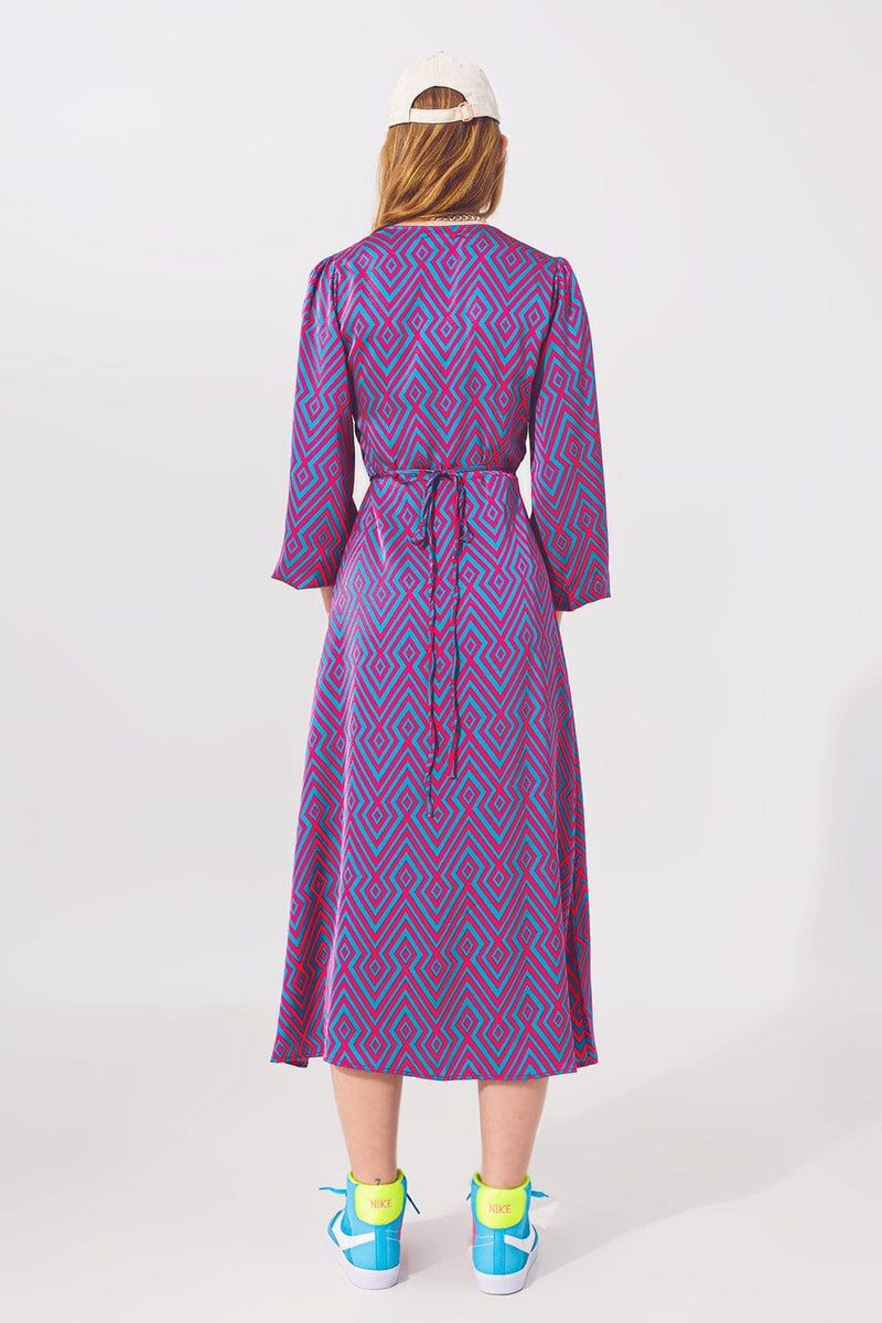 Q2 Dresses Long Sleeve Maxi Wrap Dress in Geo Print