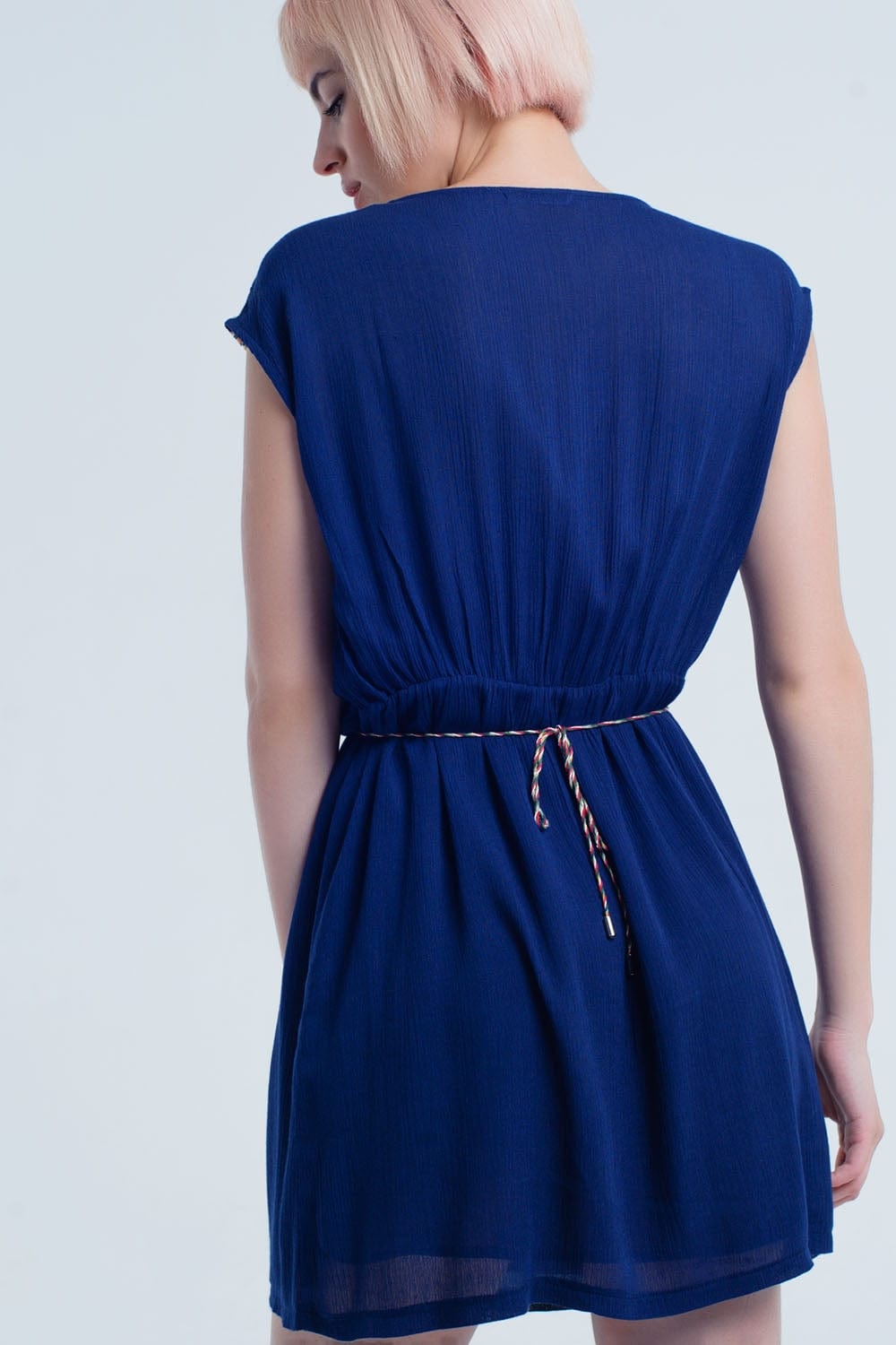 Q2 Dresses Navy blue mini dress with embroidery