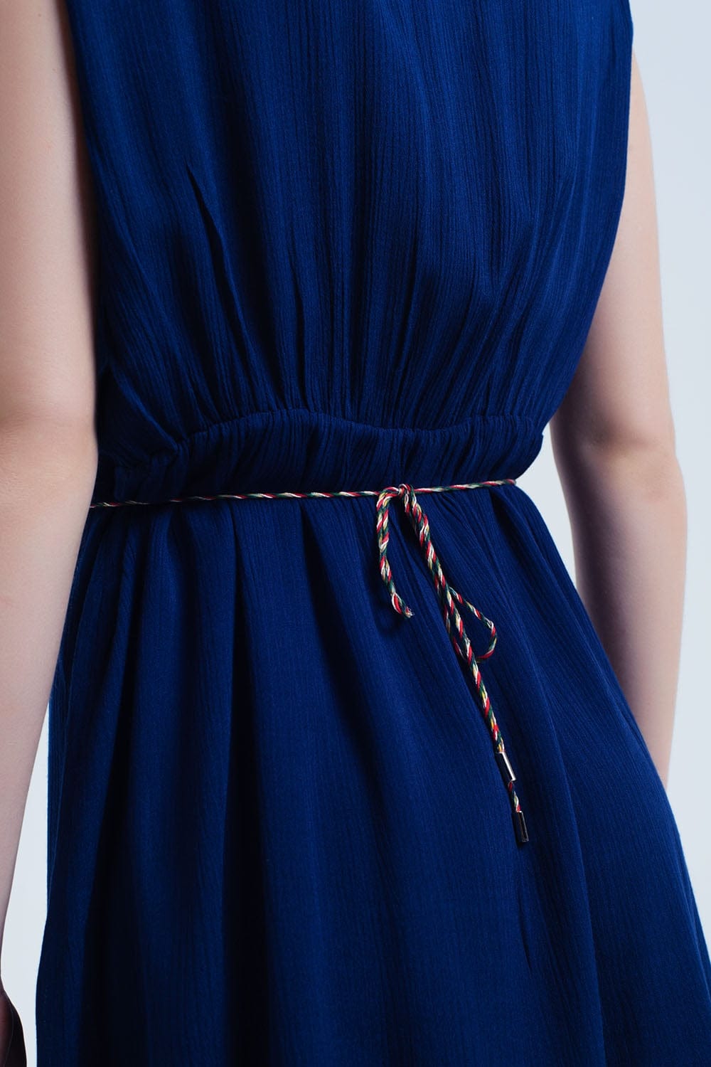 Q2 Dresses Navy blue mini dress with embroidery