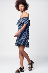 Q2 Dresses Navy off shoulder midi beach dress