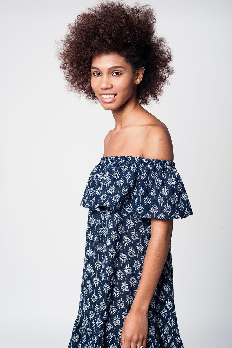 Q2 Dresses Navy off shoulder midi beach dress