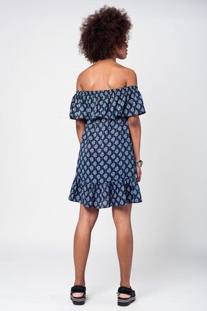 Q2 Dresses Navy off shoulder midi beach dress