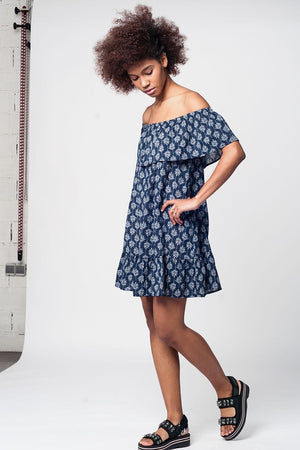 Q2 Dresses Navy off shoulder midi beach dress