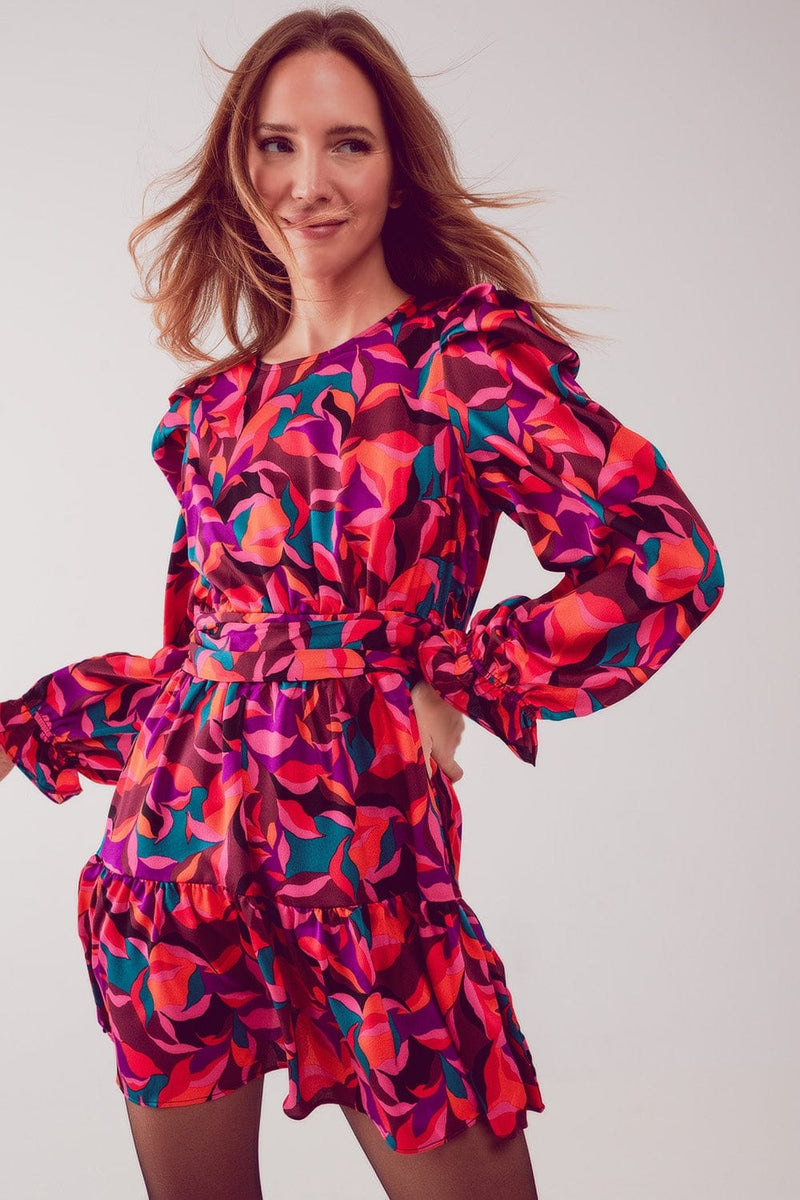 Q2 Dresses Puff sleeve mini dress in fuchsia