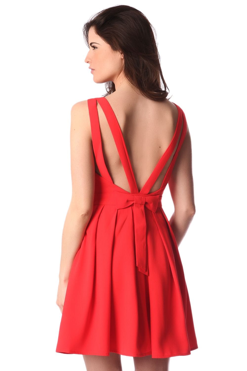 Q2 Dresses Red midi dress with open strap back and bow detail