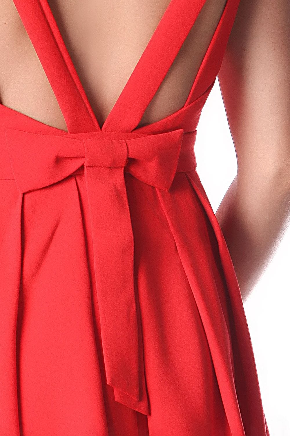 Q2 Dresses Red midi dress with open strap back and bow detail