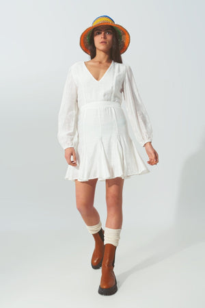 Q2 Dresses Ruffle V Neck Dress in White