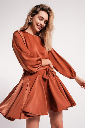 Q2 Dresses Satin mini dress with belt in orange