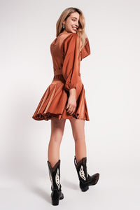 Q2 Dresses Satin mini dress with belt in orange