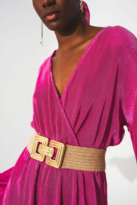 Q2 Dresses Satin wrap deatil pleated short jumpsuit in fuchsia