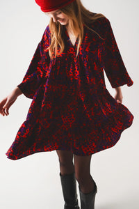 Q2 Dresses Tiered mini smock dress in animal print in red