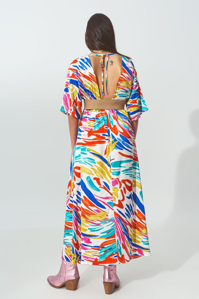 Q2 Dresses V Neck Maxi Dress with Multicolor Print