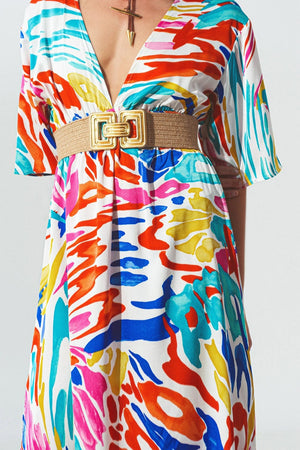 Q2 Dresses V Neck Maxi Dress with Multicolor Print