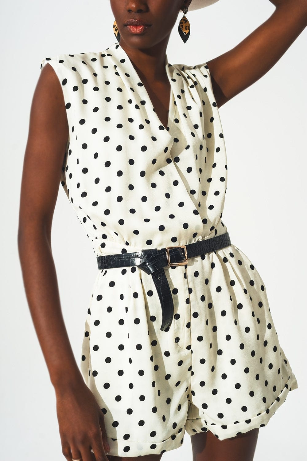 Q2 Dresses Wrap playsuit in spot print