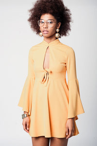 Q2 Dresses Yellow bell sleeve plunge dress