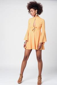 Q2 Dresses Yellow bell sleeve plunge dress