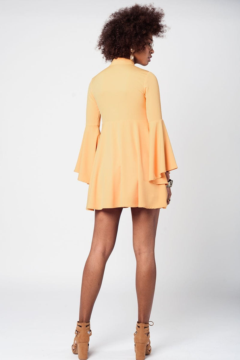 Q2 Dresses Yellow bell sleeve plunge dress