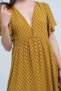 Q2 Dresses Yellow dress with flight and geometric pattern