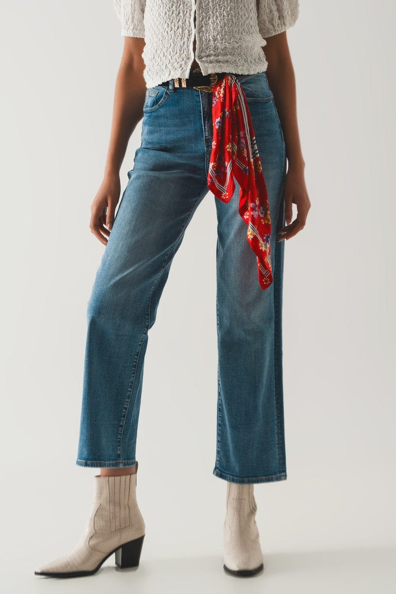 Q2 Jeans Cotton high waist straight leg jeans in vintage blue