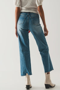 Q2 Jeans Cotton high waist straight leg jeans in vintage blue