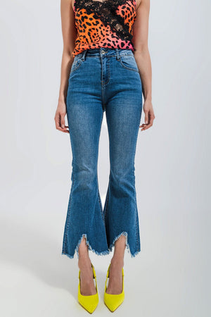 Q2 Jeans Cropped kickflare jeans in mid wash