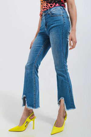 Q2 Jeans Cropped kickflare jeans in mid wash