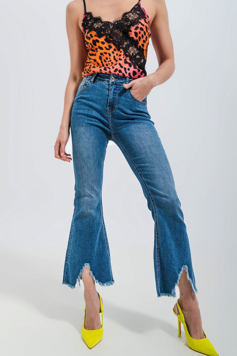 Q2 Jeans Cropped kickflare jeans in mid wash