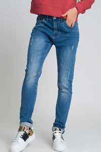 Q2 Jeans distressed boyfriend jeans  blue denim