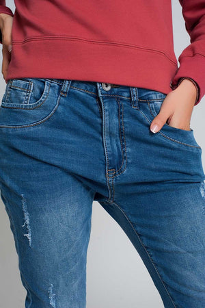 Q2 Jeans distressed boyfriend jeans  blue denim