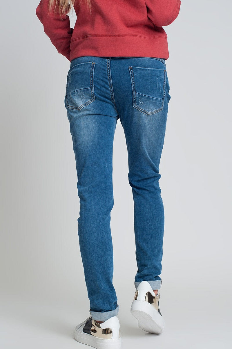 Q2 Jeans distressed boyfriend jeans  blue denim