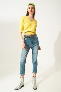 Q2 Jeans Distressed straight leg jean in light blue