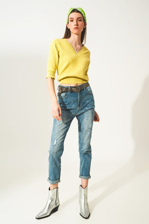 Q2 Jeans Distressed straight leg jean in light blue