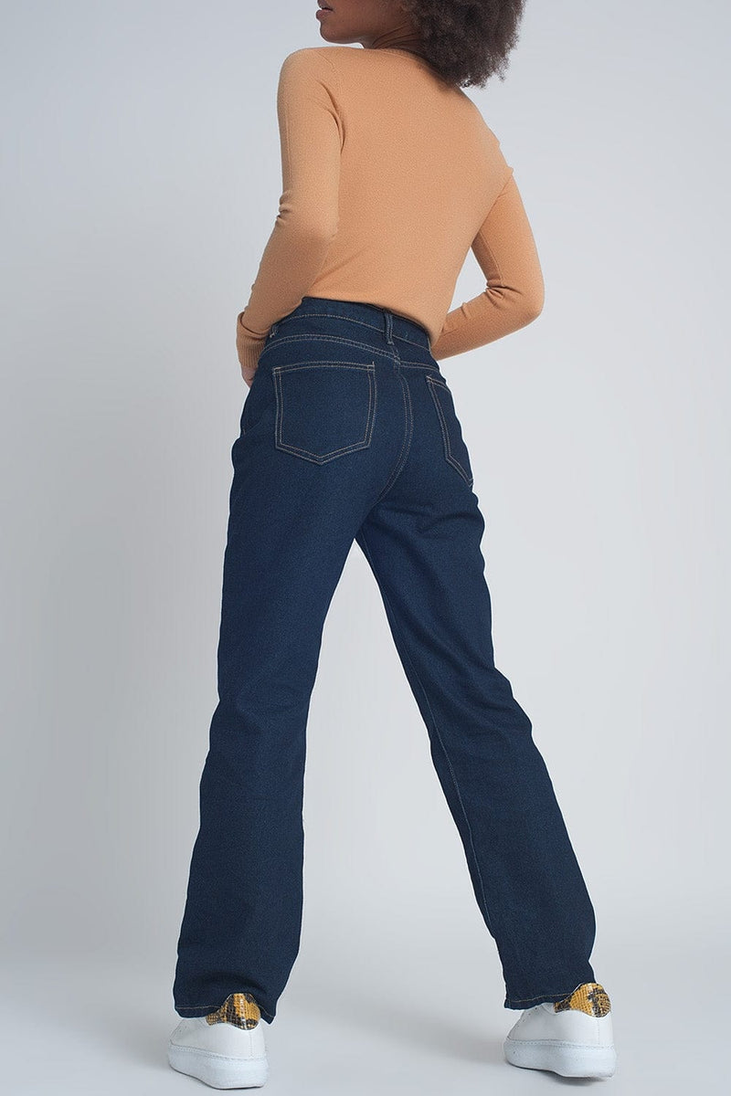 Q2 Jeans High rise straight cut jeans in dark blue