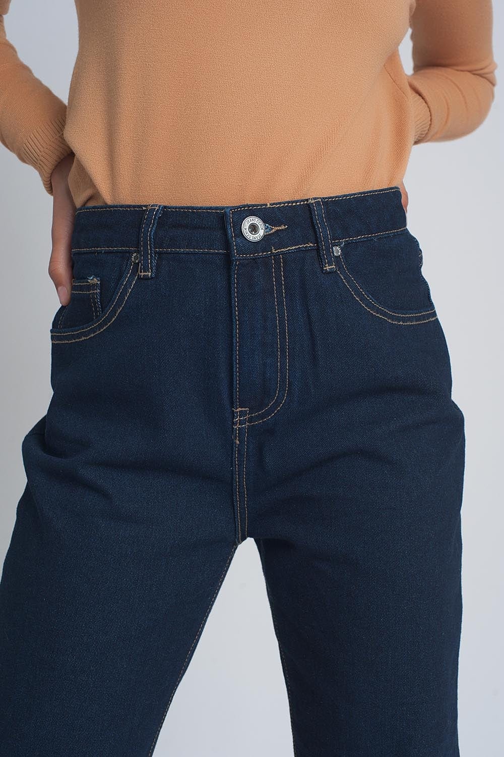 Q2 Jeans High rise straight cut jeans in dark blue