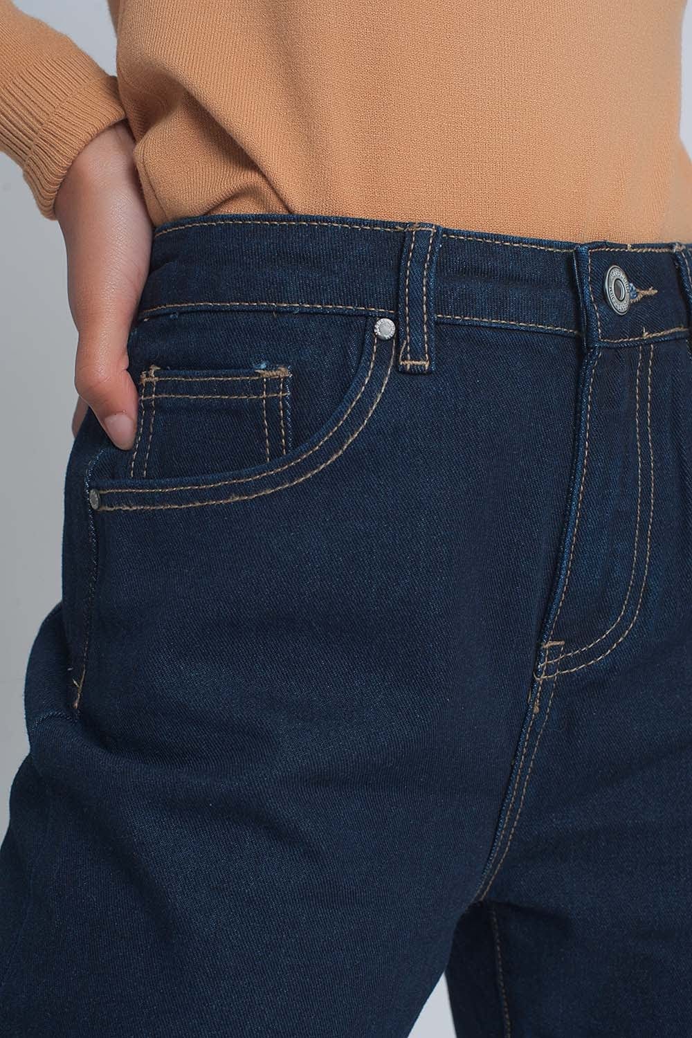 Q2 Jeans High rise straight cut jeans in dark blue