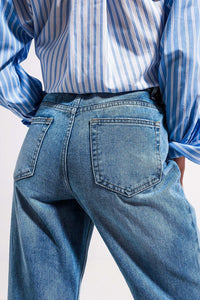 Q2 Jeans High waist jeans with split hem in vintage wash